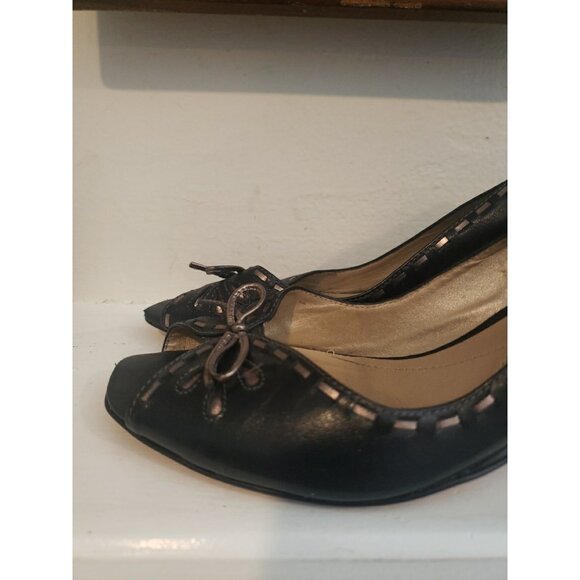 Arturo Chiang Shoes Wedges Womens Leather Navy Peep Toe 7.5 Kitten Heel - Picture 5 of 12